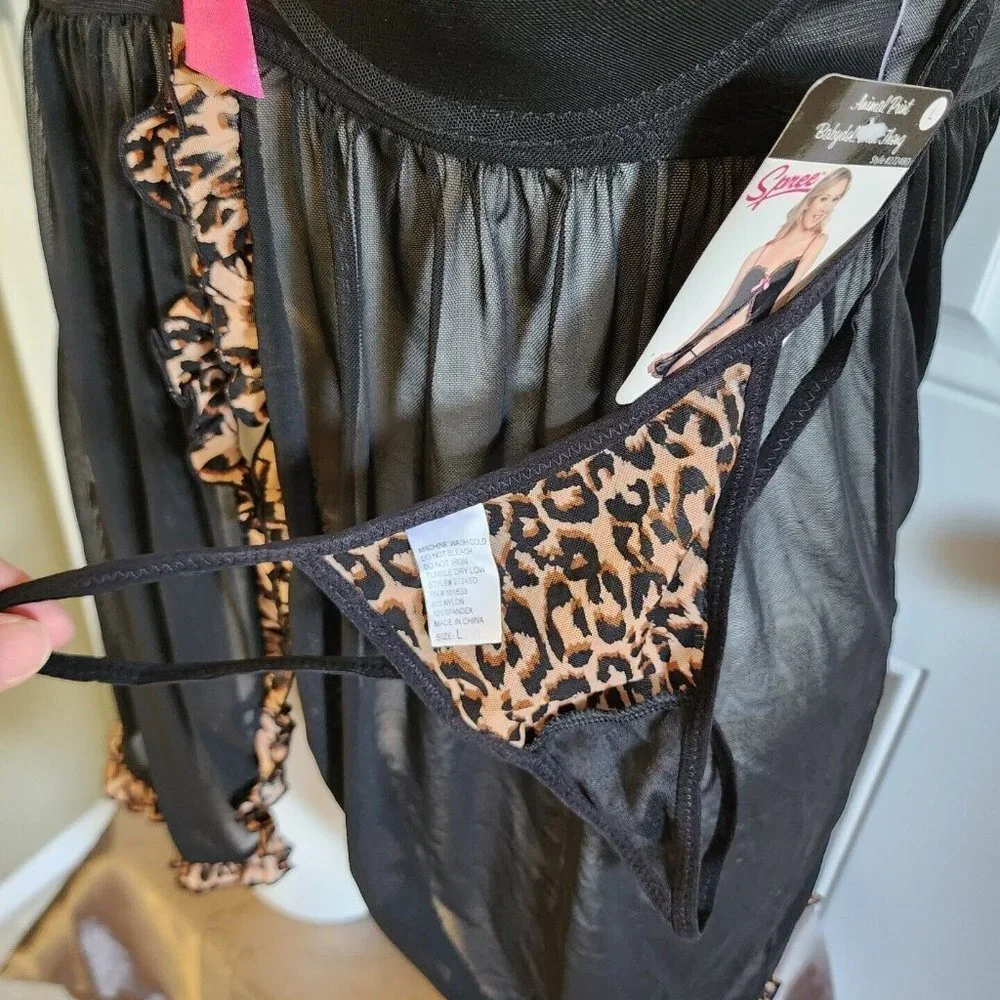 NEW Spree‎ Intimates Women's Lingerie Babydoll Open Top Woth Matching Thong Sz L